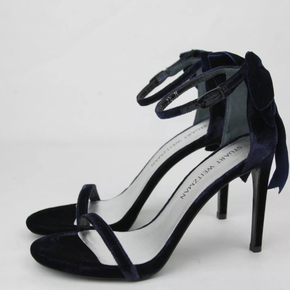 New Stuart Weitzman Mybow Navy Velvet Ankle Strap Sandal. Without the Box. Sz 7